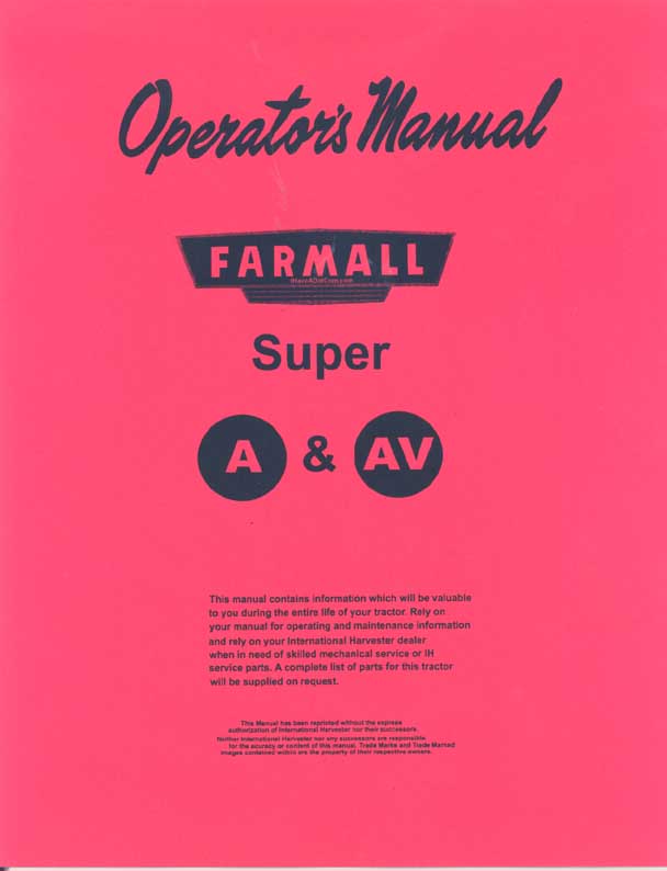 Farmall Super A & AV Operators Manual PRINT
